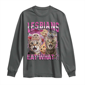 Lesbians Eat What Long Sleeve Shirt Funny LGBTQ+ Pride Cats Meme Feline Lover Bootleg TS02 Dark Heather Print Your Wear