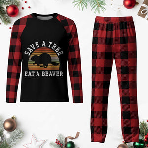 Save A Tree Eat A Beaver Plaid Pajama Set Funny Ironic Beaver TS02 Buffalo Plaid Print Your Wear
