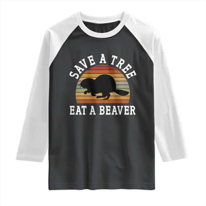 Save A Tree Eat A Beaver Raglan Shirt Funny Ironic Beaver TS02 Black White Print Your Wear