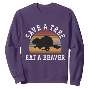 Save A Tree Eat A Beaver Sweatshirt Funny Ironic Beaver TS02 Purple Print Your Wear