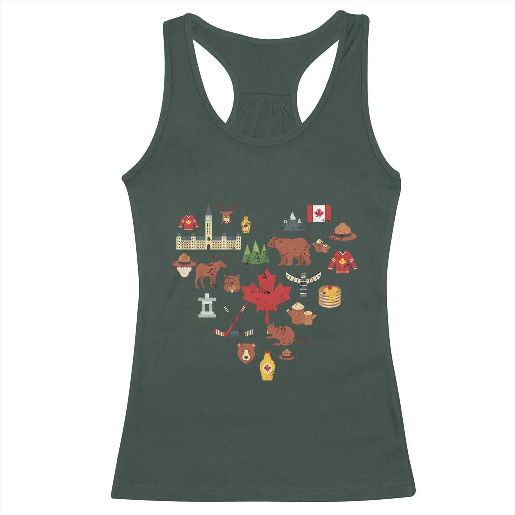 Canada Pride Racerback Tank Top Canadian Flag Maple Leaf TS02 Dark Forest Green Print Your Wear