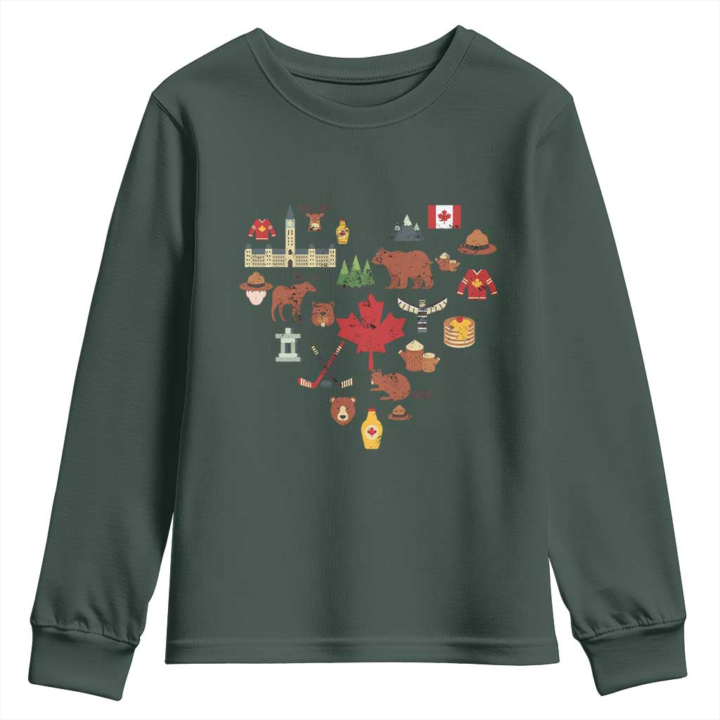 Canada Pride Youth Sweatshirt Canadian Flag Maple Leaf TS02 Dark Forest Green Print Your Wear
