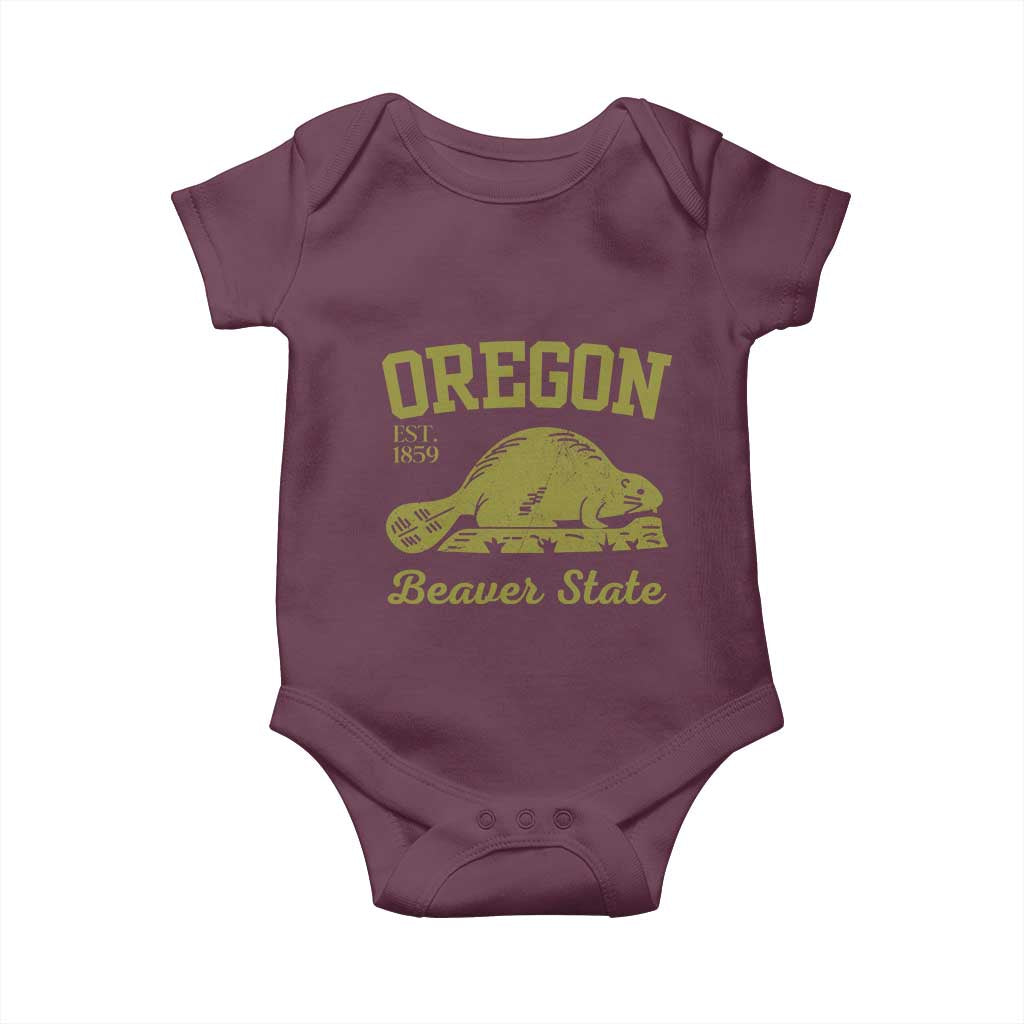 Beaver State Oregon Baby Onesie Est 1859 Vintage Flag TS02 Maroon Print Your Wear