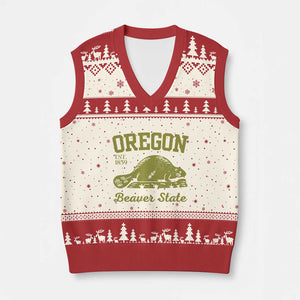 Beaver State Oregon V-Neck Knit Sweater Vest Est 1859 Vintage Flag TS02 Beige Red Print Your Wear