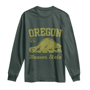 Beaver State Oregon Long Sleeve Shirt Est 1859 Vintage Flag TS02 Dark Forest Green Print Your Wear