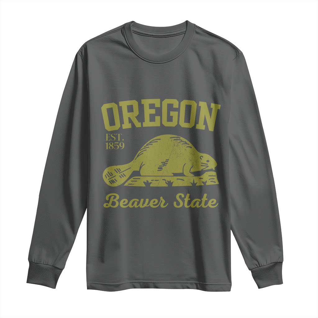 Beaver State Oregon Long Sleeve Shirt Est 1859 Vintage Flag TS02 Dark Heather Print Your Wear