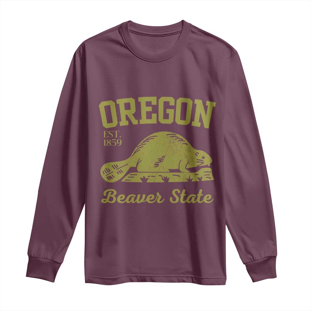 Beaver State Oregon Long Sleeve Shirt Est 1859 Vintage Flag TS02 Maroon Print Your Wear