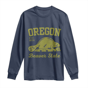 Beaver State Oregon Long Sleeve Shirt Est 1859 Vintage Flag TS02 Navy Print Your Wear