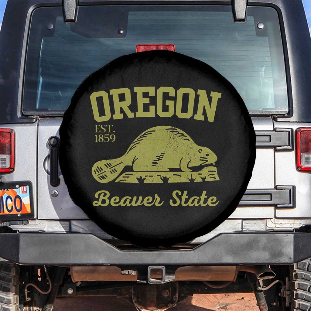 Beaver State Oregon Spare Tire Cover Est 1859 Vintage Flag TS02 No hole Black Print Your Wear