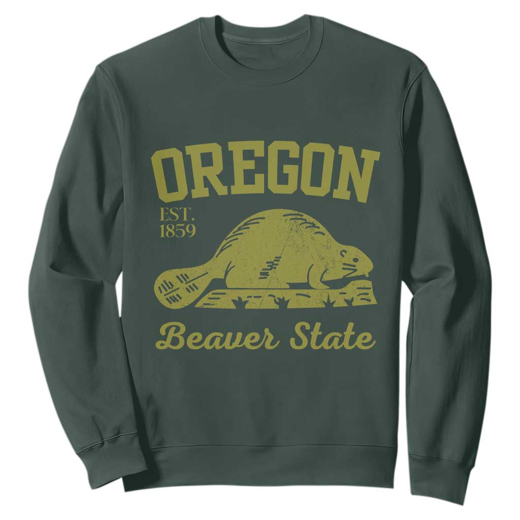 Beaver State Oregon Sweatshirt Est 1859 Vintage Flag TS02 Dark Forest Green Print Your Wear