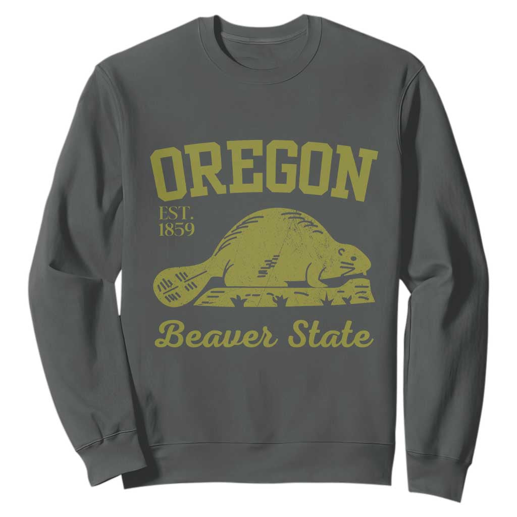 Beaver State Oregon Sweatshirt Est 1859 Vintage Flag TS02 Dark Heather Print Your Wear