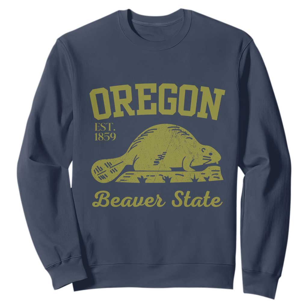 Beaver State Oregon Sweatshirt Est 1859 Vintage Flag TS02 Navy Print Your Wear