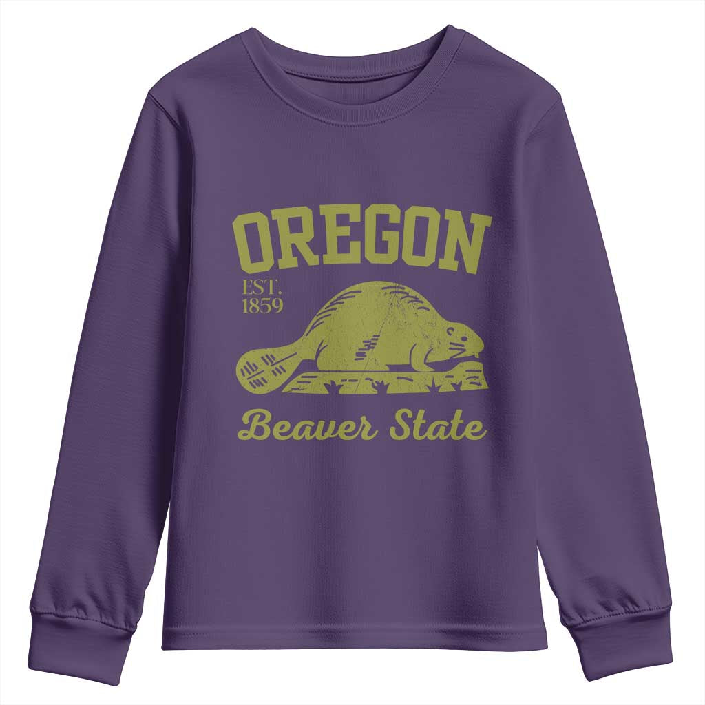 Beaver State Oregon Youth Sweatshirt Est 1859 Vintage Flag TS02 Purple Print Your Wear