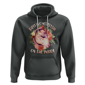 Pregnancy Announcement Hoodie Baby's First Mother's Day On The Inside Pregnant New Mom TS02 Dark Heather Printyourwear