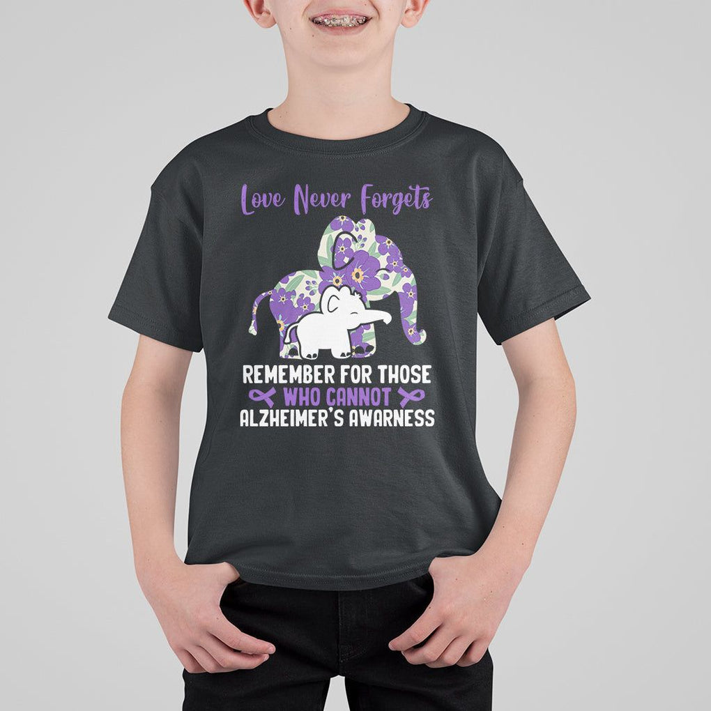Purple Elephant Alzheimer's Awareness T Shirt For Kid Love Never Forget Remember For Those Who Cannot ALZ TS02 Black Print Your Wear