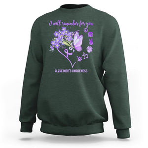 Purple Butterfly Alzheimer's Awareness Sweatshirt I Will Remember For You ALZ Support Squad TS02 Dark Forest Green Print Your Wear