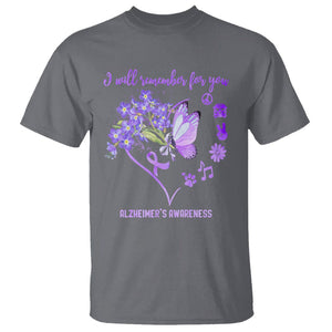 Purple Butterfly Alzheimer's Awareness T Shirt I Will Remember For You ALZ Support Squad TS02 Charcoal Print Your Wear