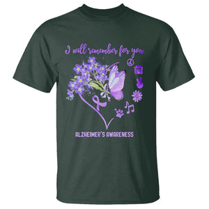 Purple Butterfly Alzheimer's Awareness T Shirt I Will Remember For You ALZ Support Squad TS02 Dark Forest Green Print Your Wear