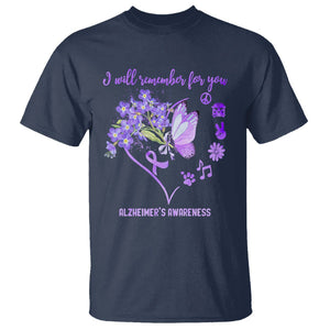 Purple Butterfly Alzheimer's Awareness T Shirt I Will Remember For You ALZ Support Squad TS02 Navy Print Your Wear