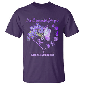 Purple Butterfly Alzheimer's Awareness T Shirt I Will Remember For You ALZ Support Squad TS02 Purple Print Your Wear