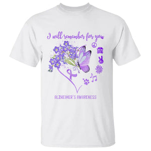 Purple Butterfly Alzheimer's Awareness T Shirt I Will Remember For You ALZ Support Squad TS02 White Print Your Wear