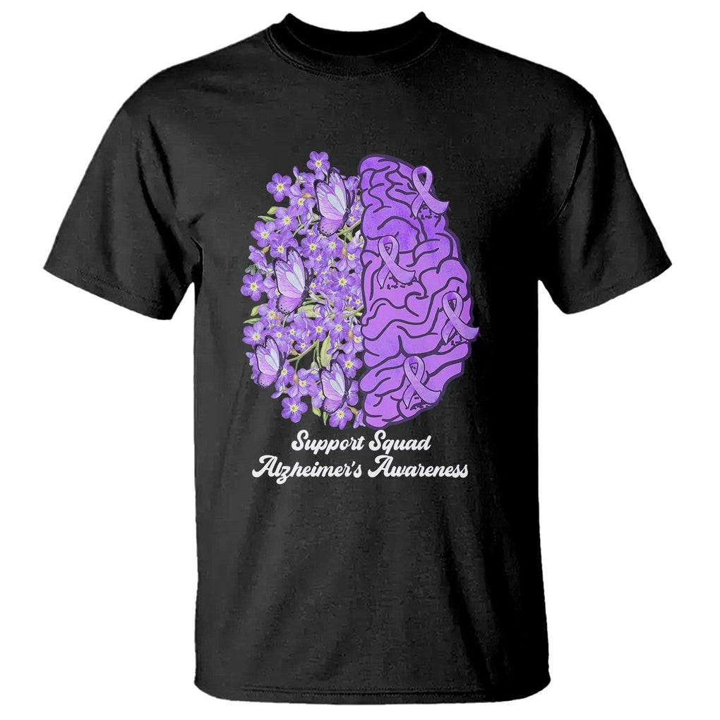 Forget Me Not Alzheimer's Awareness T Shirt Support Squad Dementia Purple Ribbon TS02 Black Print Your Wear