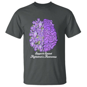 Forget Me Not Alzheimer's Awareness T Shirt Support Squad Dementia Purple Ribbon TS02 Dark Heather Print Your Wear