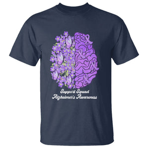 Forget Me Not Alzheimer's Awareness T Shirt Support Squad Dementia Purple Ribbon TS02 Navy Print Your Wear