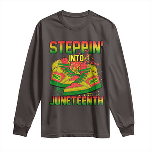 Steppin' Into Juneteenth 1865 Long Sleeve Shirt Freedom Day African American Pride TS02 Dark Chocolate Print Your Wear