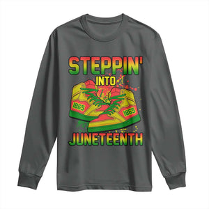 Steppin' Into Juneteenth 1865 Long Sleeve Shirt Freedom Day African American Pride TS02 Dark Heather Print Your Wear