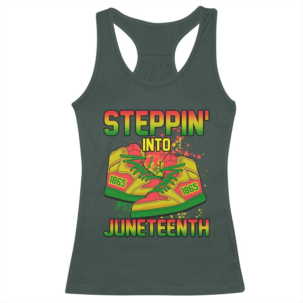 Steppin' Into Juneteenth 1865 Racerback Tank Top Freedom Day African American Pride TS02 Dark Forest Green Print Your Wear