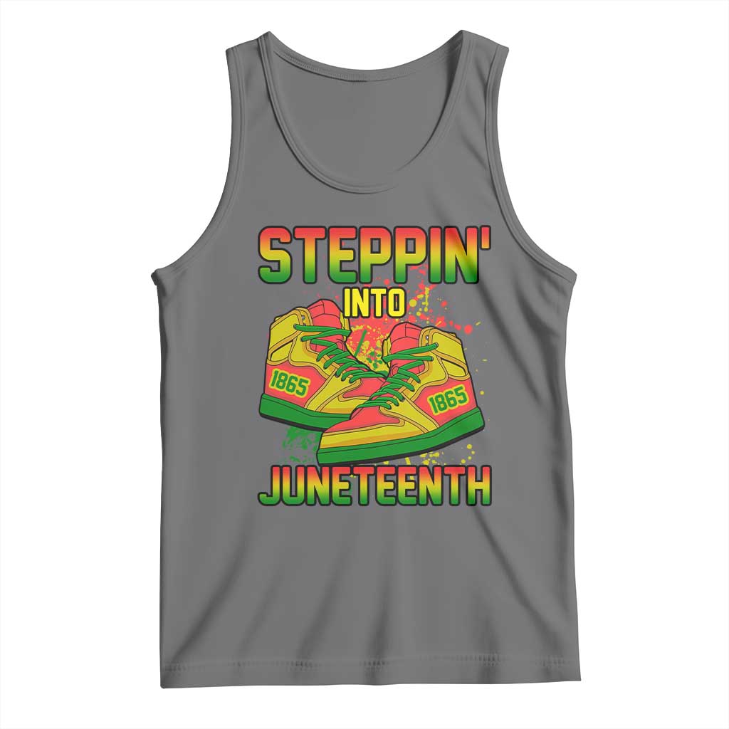 Steppin' Into Juneteenth 1865 Tank Top Freedom Day African American Pride TS02 Black Heather Print Your Wear