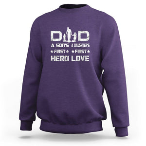 Dad Of Two Sweatshirt A Son's First Hero A Daughter's First Love Father's Day TS02 Purple Print Your Wear