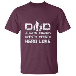 Dad Of Two T Shirt A Son's First Hero A Daughter's First Love Father's Day TS02 Maroon Print Your Wear