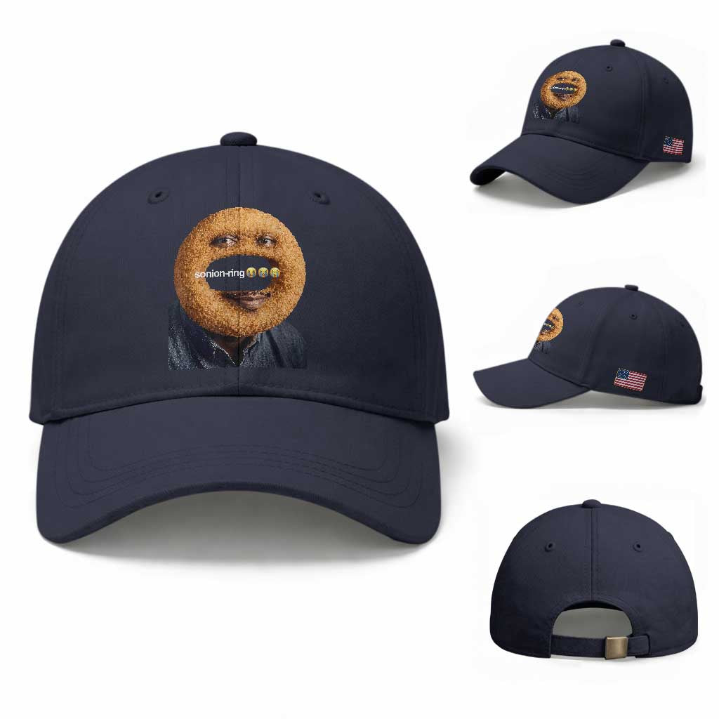 Funny Sonion Ring Cursed Meme Graphic Baseball Cap Surreal Deep Fried Onion Ring Joke TS02 Baseball Cap Universal Fit Navy Print Your Wear