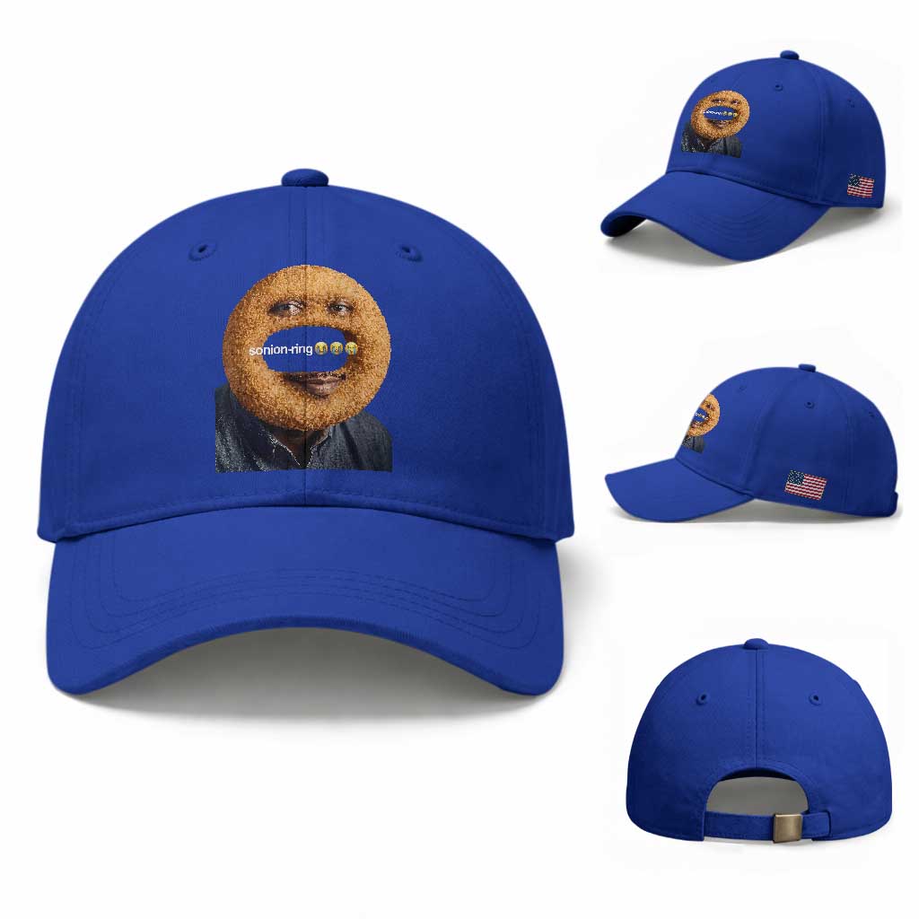 Funny Sonion Ring Cursed Meme Graphic Baseball Cap Surreal Deep Fried Onion Ring Joke TS02 Baseball Cap Universal Fit Royal Blue Print Your Wear