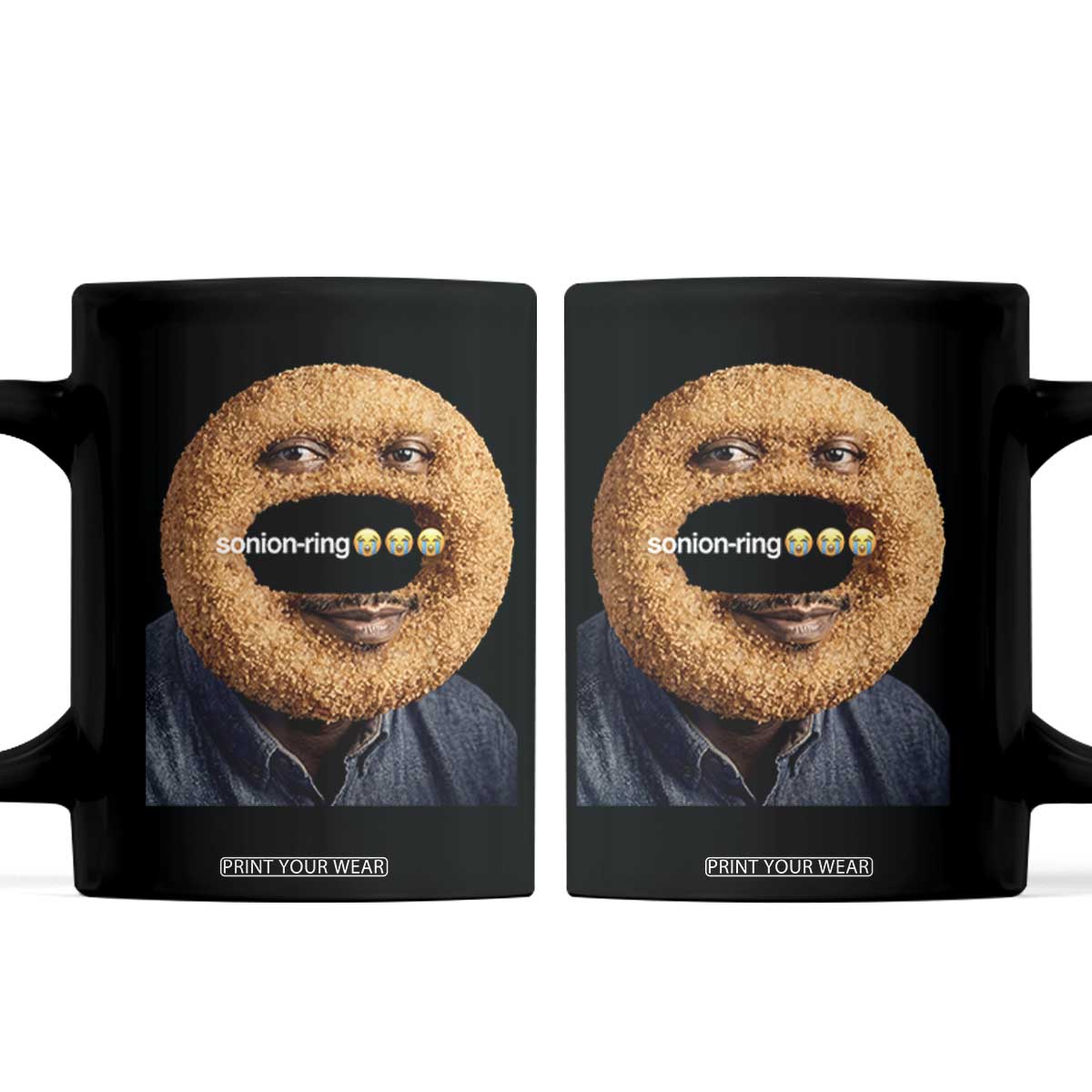 Funny Sonion Ring Cursed Meme Graphic Coffee Mug Surreal Deep Fried Onion Ring Joke TS02 Black Print Your Wear