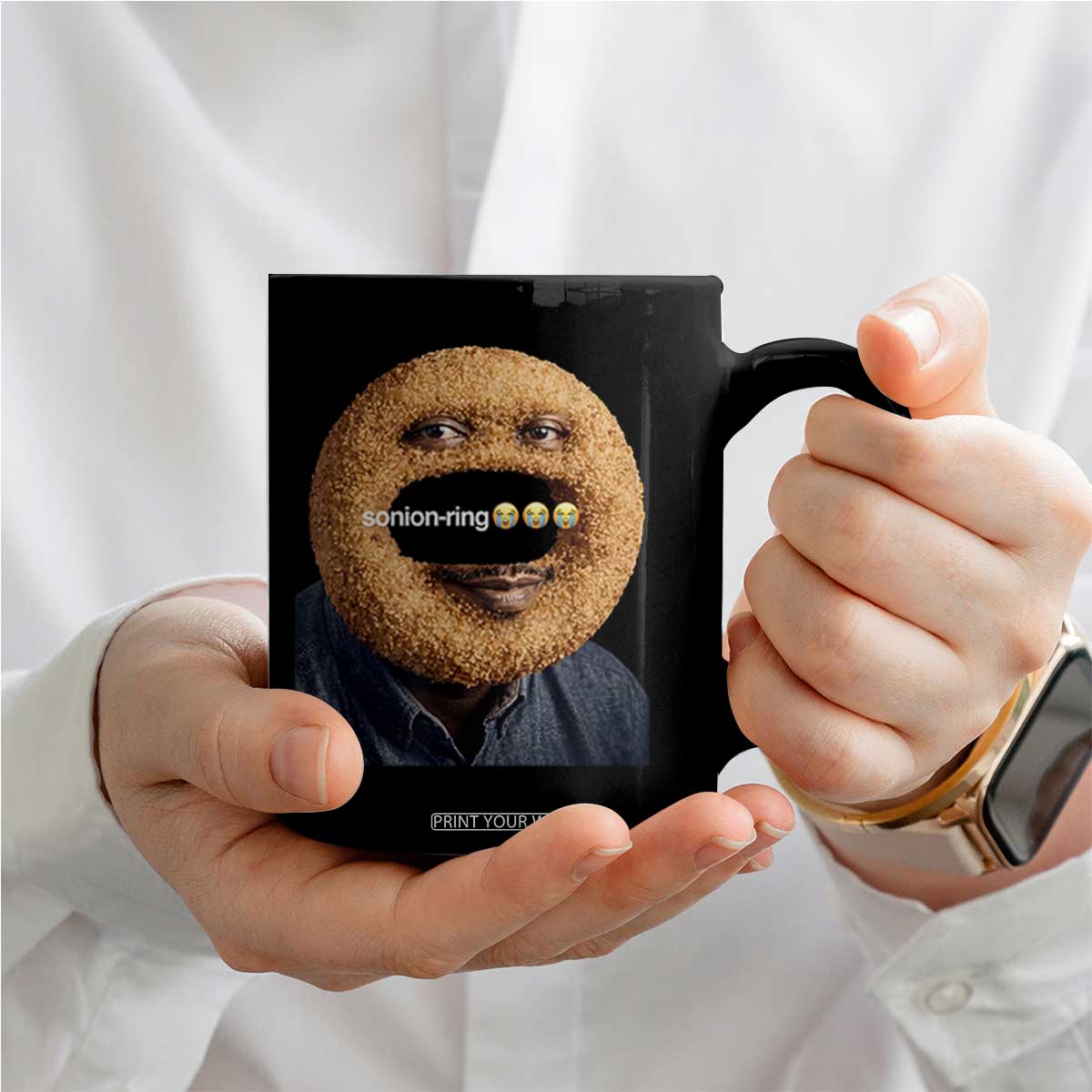 Funny Sonion Ring Cursed Meme Graphic Coffee Mug Surreal Deep Fried Onion Ring Joke TS02 Print Your Wear