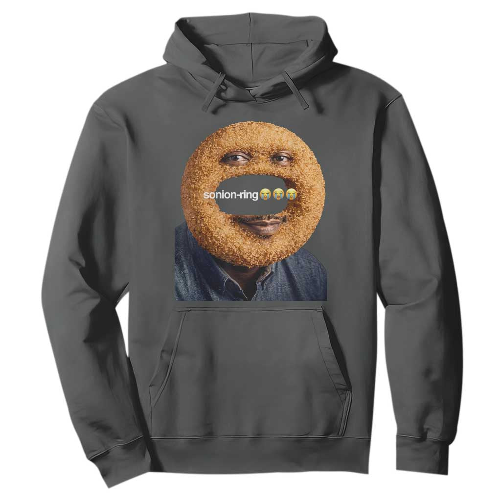 Funny Sonion Ring Cursed Meme Graphic Hoodie Surreal Deep Fried Onion Ring Joke TS02 Dark Heather Print Your Wear
