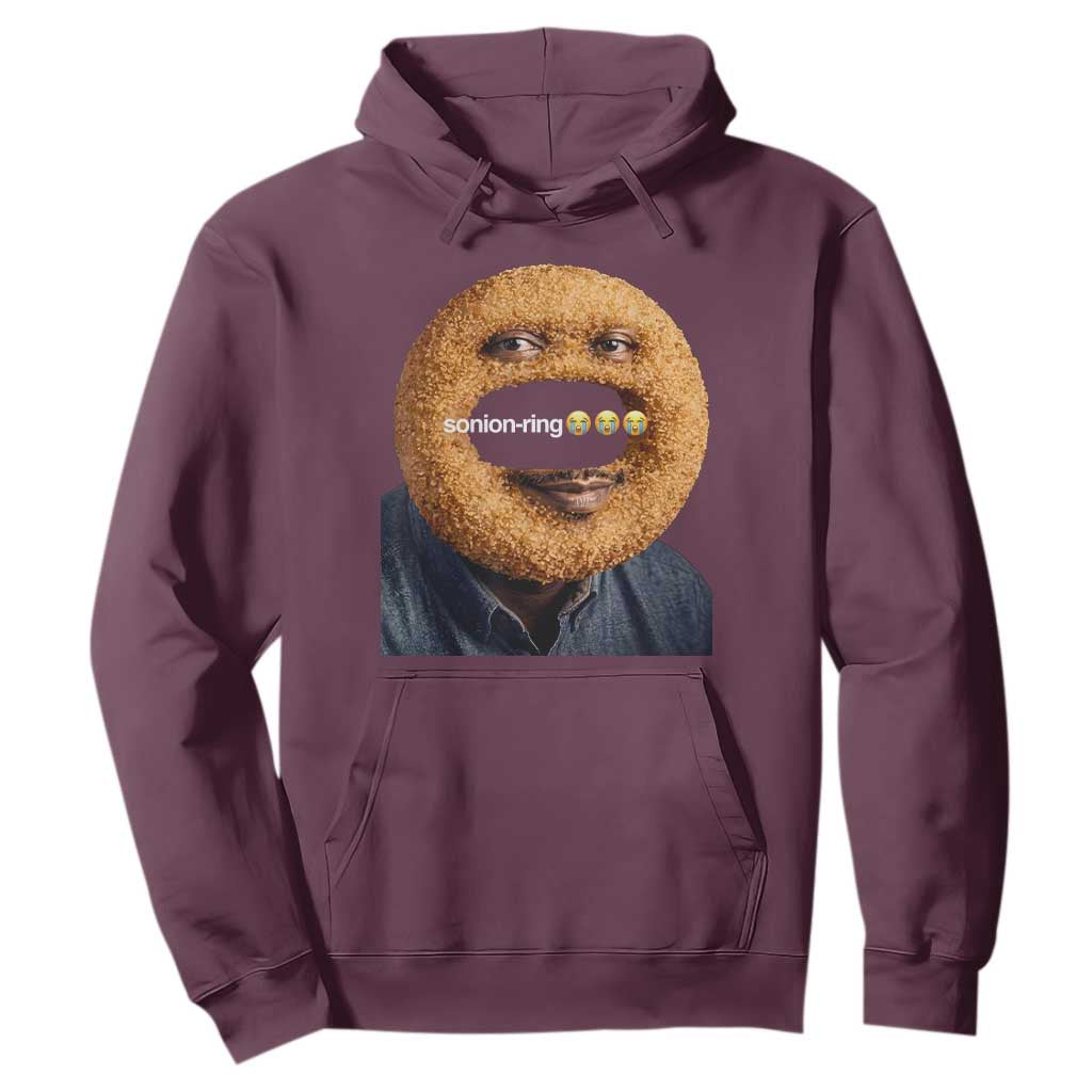Funny Sonion Ring Cursed Meme Graphic Hoodie Surreal Deep Fried Onion Ring Joke TS02 Maroon Print Your Wear