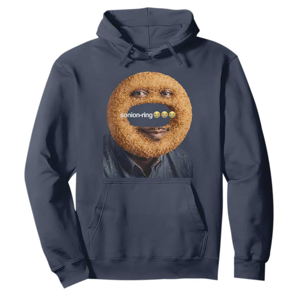 Funny Sonion Ring Cursed Meme Graphic Hoodie Surreal Deep Fried Onion Ring Joke TS02 Navy Print Your Wear