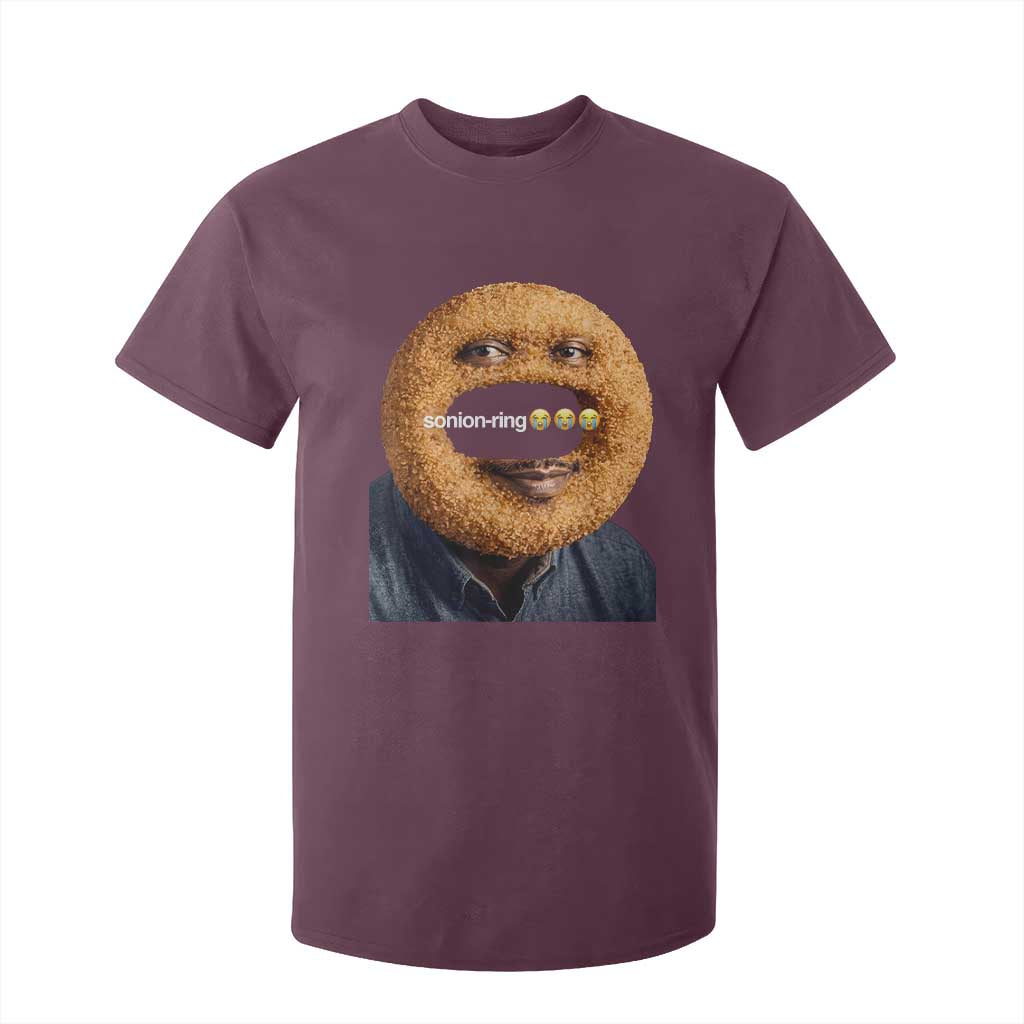 Funny Sonion Ring Cursed Meme Graphic T Shirt For Kid Surreal Deep Fried Onion Ring Joke TS02 Maroon Print Your Wear