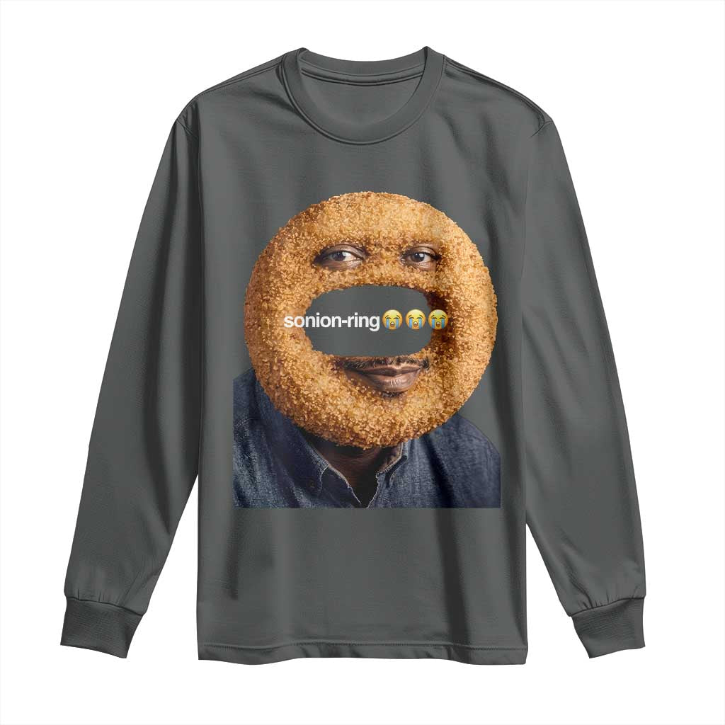 Funny Sonion Ring Cursed Meme Graphic Long Sleeve Shirt Surreal Deep Fried Onion Ring Joke TS02 Dark Heather Print Your Wear