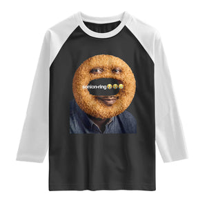 Funny Sonion Ring Cursed Meme Graphic Raglan Shirt Surreal Deep Fried Onion Ring Joke TS02 Black White Print Your Wear