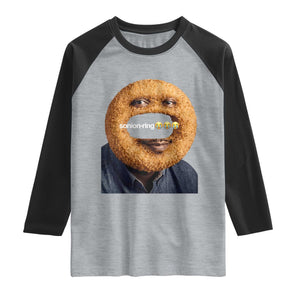 Funny Sonion Ring Cursed Meme Graphic Raglan Shirt Surreal Deep Fried Onion Ring Joke TS02 Heather Gray Black Print Your Wear