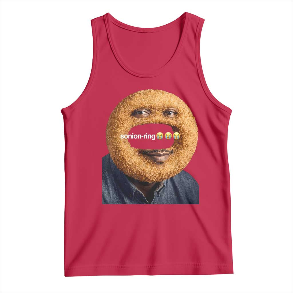 Funny Sonion Ring Cursed Meme Graphic Tank Top Surreal Deep Fried Onion Ring Joke TS02 Red Print Your Wear