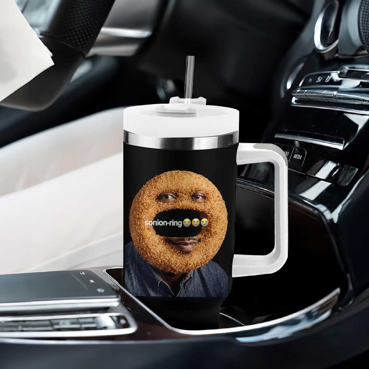 Funny Sonion Ring Cursed Meme Graphic Tumbler With Handle Surreal Deep Fried Onion Ring Joke TS02 Print Your Wear