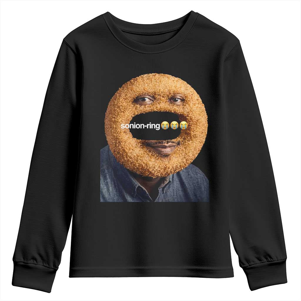 Funny Sonion Ring Cursed Meme Graphic Youth Sweatshirt Surreal Deep Fried Onion Ring Joke TS02 Black Print Your Wear