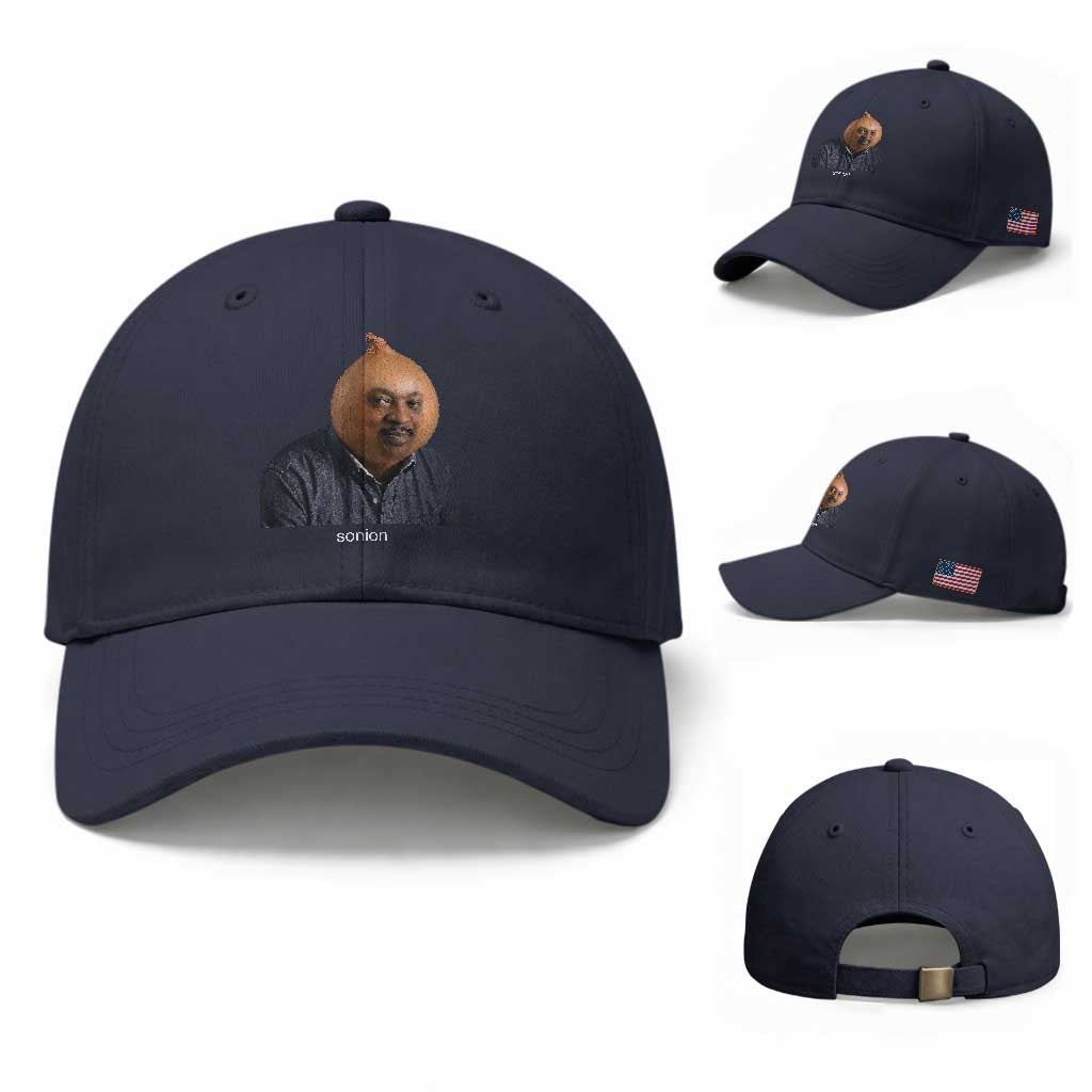 Viral Sonion Surreal Meme Baseball Cap Funny Crying Onion Man Aesthetic Joke TS02 Baseball Cap Universal Fit Navy Print Your Wear
