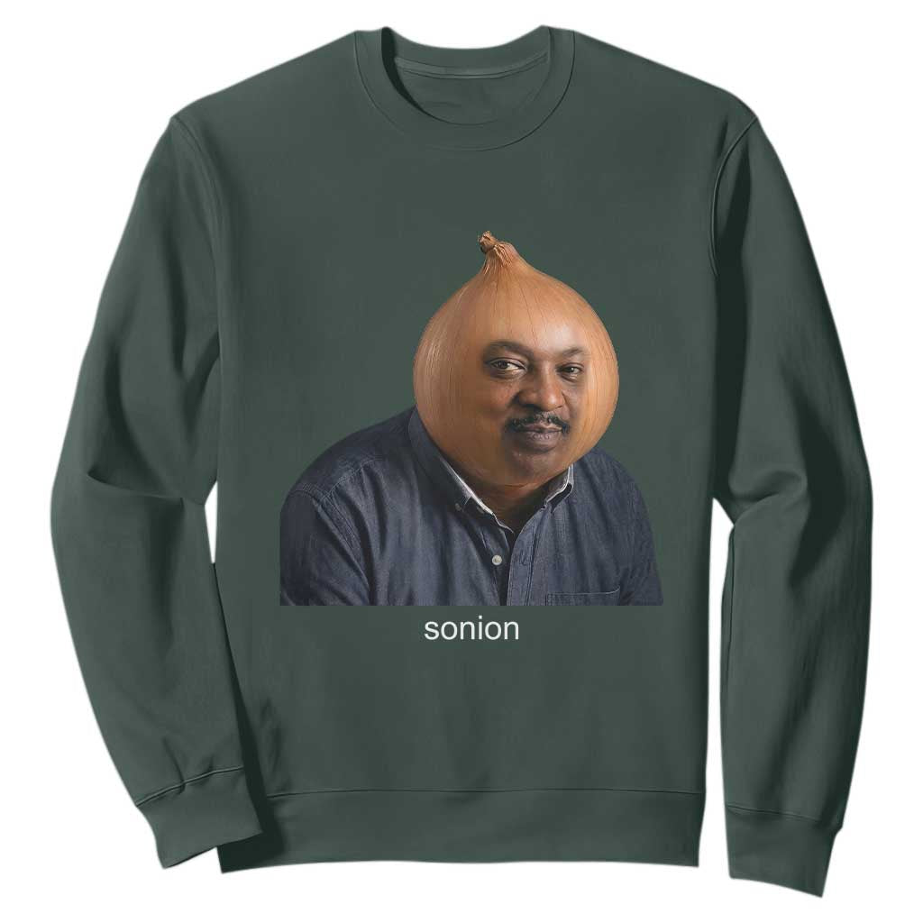 Viral Sonion Surreal Meme Sweatshirt Funny Crying Onion Man Aesthetic Joke TS02 Dark Forest Green Print Your Wear